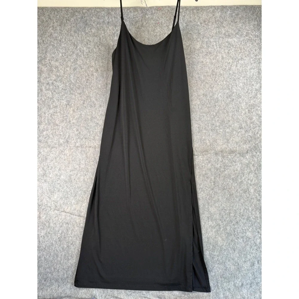 Fashion Nova Womens Black Spaghetti Strap Maxi Dress Side Slit Size Large - Picture 1 of 9